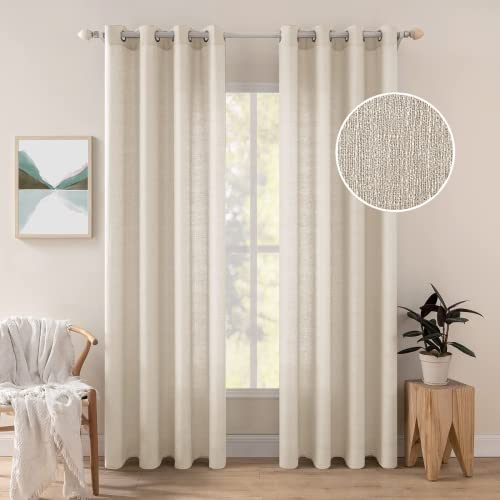 MIULEE 2er Set Voile Vorhang Sheer Leinenvorhang mit Ösen Transparente Unregelmäßige Textur Gardine Ösenschal Fensterschal Lichtdurchlässig für Schlafzimmer 245 x 140cm (H x B) Goldenes Beige