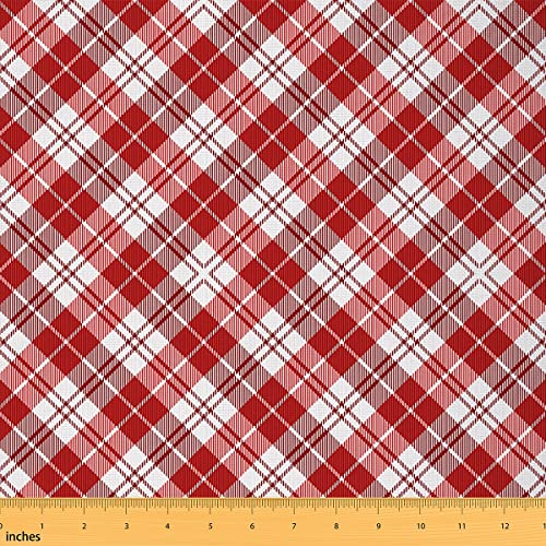 Karierter Stoff Meterware Büffelkaro Polsterstoff zum Quilten Nähen Heimwerken Weihnachts Bauernhausgitter Indoor Outdoor Stoff Dekostoff mit geometrischen Streifen 184 x 150 (HxB) Rot Weiß