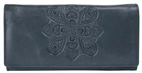 bruno banani Geldbörse Mandala Echt Leder Damen | Praktisches Portemonnaie, 12 Kartenfächer, doppelter Druckknopfverschluss, RFID-Schutz, dezente Logoprägung | 021645