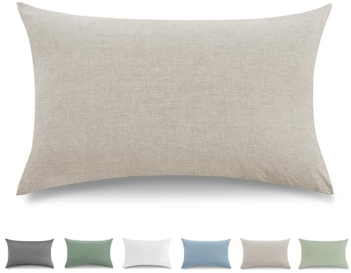TOCOMOA Kissenbezug 40x60 cm 2er Set - 100% Gewaschene Baumwolle Kissenbezüge Oeko-TEX Zertifiziert, Leinenoptik und Atmungsaktiv Kissenhülle, Dunkel Beige Kopfkissenbezug mit Reißverschluss