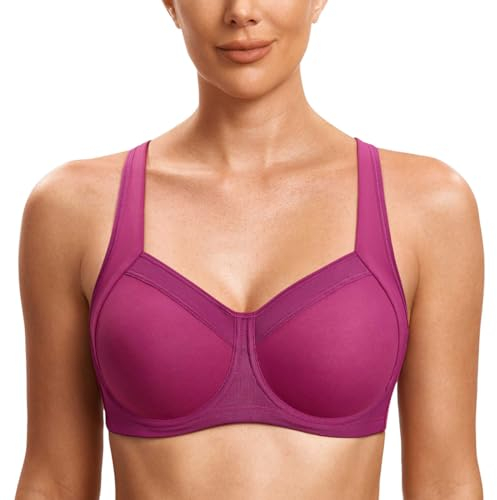 SYROKAN Damen Starker Halt Sport BH - Mesh mit Bügel Ringerrücken Ohne Einlagen Fitness Lauf Joggen BH Magenta Violett 90C