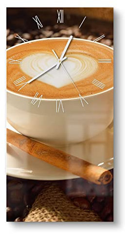 DEQORI Glasuhr | horizontal 30x60 cm | Motiv Milchkaffee und Kekse | große XXL Design Uhr aus Glas | leise Wanduhr für Wohnzimmer & Küche | Moderne Hingucker Uhr für die Wand