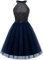 Dressystar Damen Neckholder Kleid Festlich Party Paillettenkleid Kurz Cocktailkleid Marineblau XL