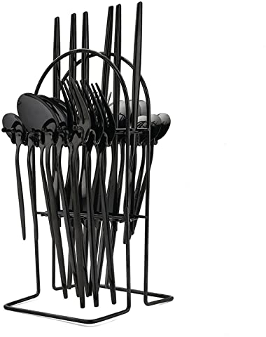 24 pièces ensemble de vaisselle en acier inoxydable ensemble de couverts cuisine vaisselle couteau fourchette cuillère couverts noir or argenterie for 6 (Color : Black with Frame)