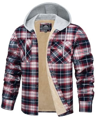 TACVASEN Herren Hemden Langarm Jacket Winter Karohemden Thermo Shirts Herrenhemden Arbeitshemden (XL, Rot-Weiß)