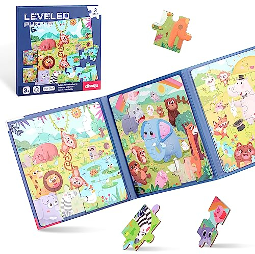 Kinderpuzzle Magnet, 6-20-25 Teile Magnete Puzzlebuchen für Kinder, Magnetische Puzzle Beschäftigung für Kleinkind 3 4 5 Jahren im Flugzeug, Autospiele (Tiere Schwierigkeitsgrade-Stufe 3)