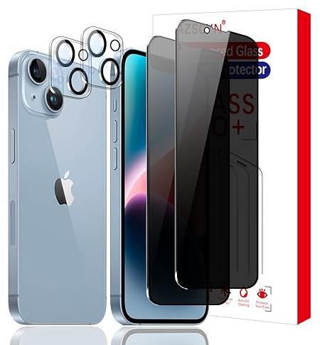 AZSCYN [2+2Stück] Sichtschutz Schutzfolie für iPhone 14 Schutz Glas Sichtschutz Privacy Zubehör 2 Stück Kameraschutz 2 Stück,Anti Spy, Kratzfest, Anti-Fingerprint blasenfrei (iPhone 14)