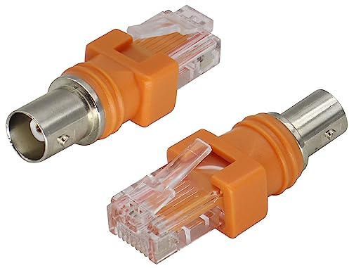 AAOTOKK BNC Hembra a RJ45 Macho Adaptadores,Solo para Analizadores,Probadores,línea y Otros Equipos de Prueba, no se Puede Transmitir Video y Conectar Pantallas(2-Unidades/BNC a RJ45)