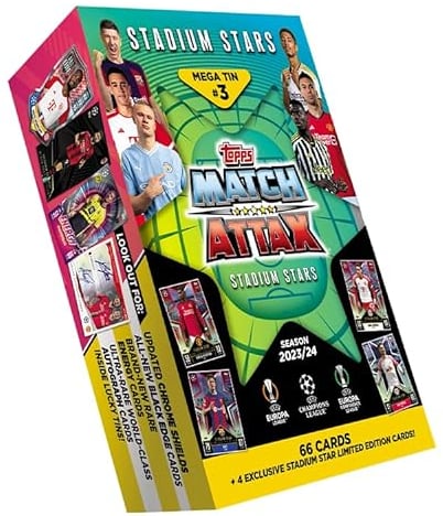 Topps Match Attax 23/24 - Mega Tin 3 - enthält 66 Match Attax Karten plus 4 exklusive Stadium Stars Limited Edition Karten