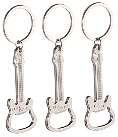 SAFIGLE 3pcs Creative Guitar Bottle Opener Keychain Metal Key Holder for Kitchen Accessories and Key Organisation (Silver)