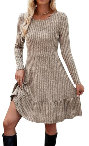 Zetieny Jumper Dress for Women - Tunic Long Sleeve Winter Knitted Dress for Leggings - Ladies UK - Khaki