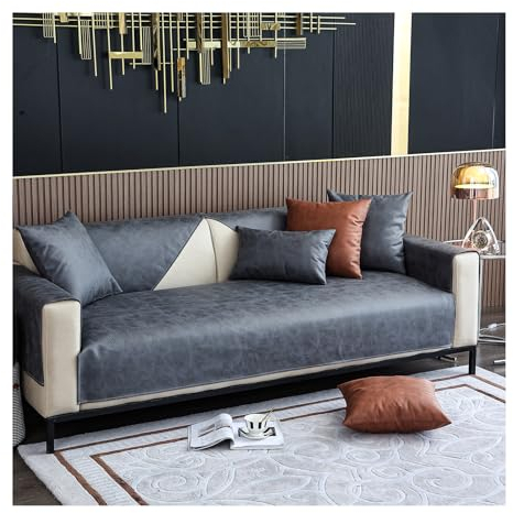 HonunG Kunstleder Sofabezug Sofaschoner Wasserdicht rutschfest 1 2 3 4 Sitzer,L Form Sofaüberwurf,Vintage Design Sofa Überzug Ecksofa Couch Überzug Sofa Überwurf (Dunkelgrau,70×150cm)