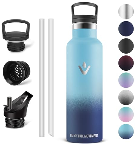 Vikaster Bouteille d'eau isotherme - Thermos 0.75l, Gourde Avec Paille, Gourdes Sans BPA, Gourde Enfant & Adulte pour Sport, école, Bureau, Gym, Voyage