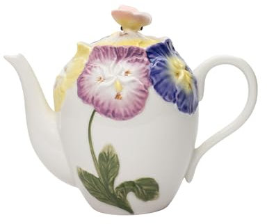 Cosmos Gifts 410-01 Teekanne aus feinem Porzellan, bunt, Stiefmütterchen, 15,2 cm