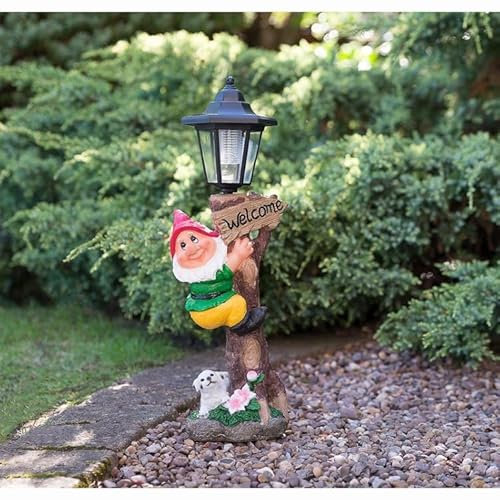 BargainsMania Gaden Gnome with Solar Lamp Post - Red