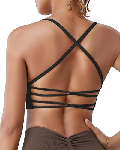 Eisnnu Sport BH Rückenfrei Spaghettiträger Cross Back Design Abnehmbarer Brustpolster Bustier für Yoga Fitness Pilates Gym S-XL Geringe Größe