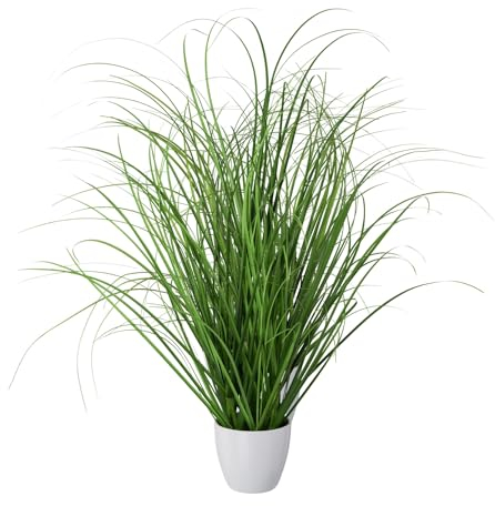 CREATIV green künstlicher Grasbusch 60cm im weißen Kunststofftopf I künstliches naturgetreues Dekogras im Topf I Ziergras für Innen I hochwertige & dekorative Dekopflanze I Deko Kunstpflanze im Topf