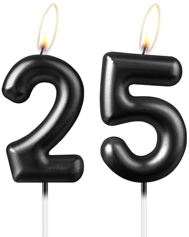 Pearl Black Number 25 Kerze, Schöne Party Cake Topper Funkelnde Schwarze Geburtstagstorte Dekoration für Frauen und Männer
