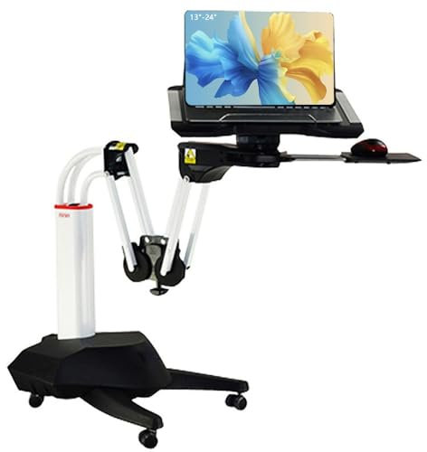 NBGYS Ergonomic Laptop Stand for Bed Height Adjustable, Pneumatic, Rolling Stand, Sit to Stand Computer Cart, Workstation for Home, Office, Medical and School