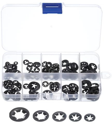 QUARKZMAN 150Stk Innere Zahn Unterlegscheiben Set 5 Größen M2/M2.5/M3/M4/M5 Schnellverschluss Sternverriegelung Unterlegscheiben 65Mn Stahl Aufsteckbare Schnellspanner Verschlüsse