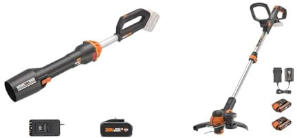 WORX NITRO 18V(20V MAX) Cordless Leaf Blower, PowerShare, Brushless Motor 2.0 & WG163E 18V (20V MAX) Cordless Grass Trimmer With Command Feed And 2 Batteries Strimmer Line