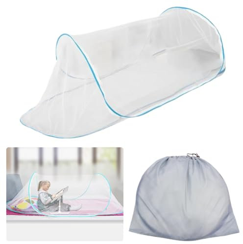 Tente Moustiquaire,Moustiquaire Voyage,Moustiquaire De Lit Pliable,Lit Simple Moustiquaire Pop Up,avec Sac De Rangement De Voyage,Convient pour Camping Chambre à Coucher, ExtéRieur 80 X 200 Cm (Bleu)