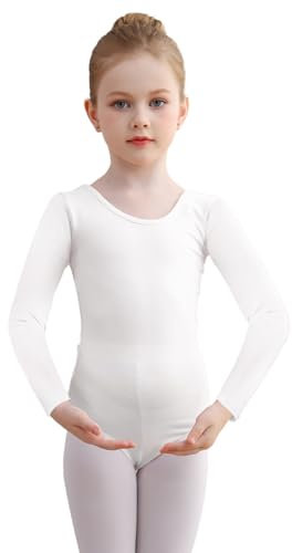 DGSHIRLDJO Ballettanzug Mädchen Ballett Trikot Baumwolle Langarm Ballett Body TanzBody Turnanzug Gymnastikanzug für Kinder Damen Größe 110-160 (weiß, 160)