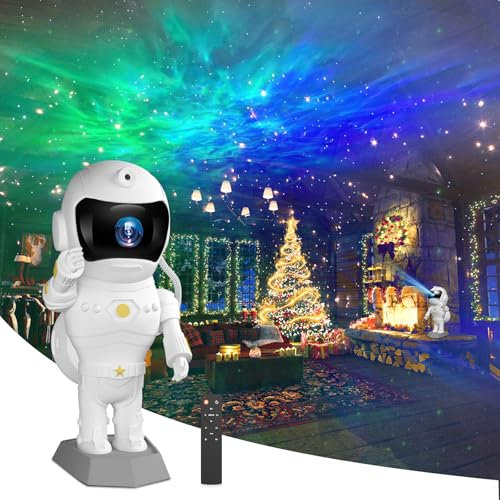 Proyector LED astronauta - proyector de cielo estrellado para niños con temporizador, mando a distancia y regulable, luz nocturna de planetario para dormitorio, regalo para niños y adultos para Navida