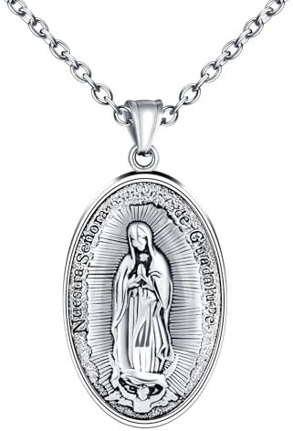 INFINIONLY Herren Ketten mit Anhänger aus Edelstahl Religion Jungfrau Maria Halskette Medaillon Vintage Glaube Anhänger mit 55cm Kette Oster Schmuck Dekoration für Teenager