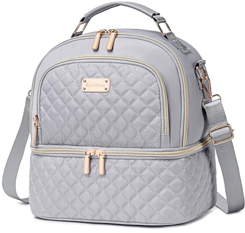 REXMONA Lonchera para mujer, lonchera de dos pisos para mujer, lonchera aislada a prueba de fugas, bolsa de almuerzo para mujeres y hombres, lonchera con correa ajustable para trabajo, picnic, playa