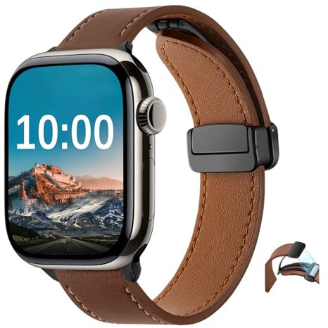 SeNool PU Pelle Cinturino per Apple Watch 49mm 46mm 45mm 44mm 42mm Series 11/10/9/8/7/6/5/4/Ultra 3/Ultra 2, Uomini Donne Morbido Regolabili Magnetici Magnetiche Cinturini per iWatch SE 3/SE 2-Marrone