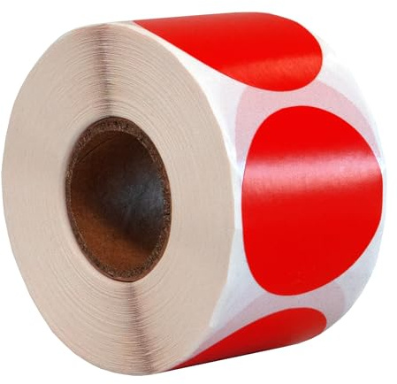 DULA Etiketten Rundspitze, Rot, 35 mm, 500 Aufkleber auf Rolle, Verschlussaufkleber, Markierungspunkte, Blanko runde Aufkleber auf Rolle