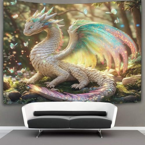 kaiyun 130cmx150cm Wandteppich White Scale Drache Wandteppiche Reizende Federn und Flügel 3D-Druck Wandteppich Wandbehang Heimdekoration Wandteppich Wandbehang