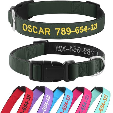 Hundehalsband Personalisiert mit Namen und Telefonnummer Bestickt für XS Kleine Mittlere Große Hunde(Armeegrün)