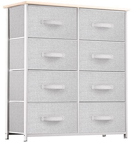 YITAHOME Kommode,Kommode mit 8 Schubladen,Schrank,Stoffschubladen mit Griffen,Metallgestell,Dauerhaft,Hellgrau