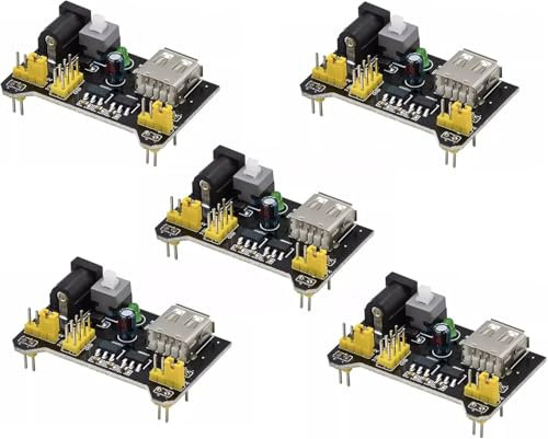 A-DIGISHUO 5Pcs 3.3V 5V MB102 Breadboard Power Supply Module DC 6.5-12V USB | for Arduino Solderless Bread Board Project