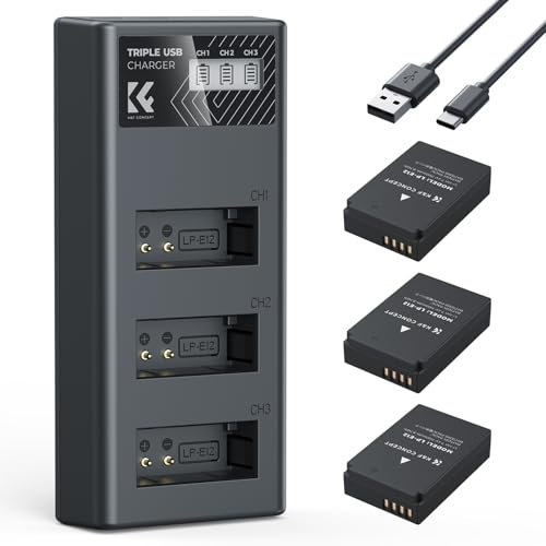 K&F Concept LP-E12 Batterie 1100mAh Haute Capacité 3 Fentes Écran LCD Chargeur Compatible avec Canon EOS M, M2, M10, M50, M50 Mark II, M100, M200, PowerShot SX70 HS, Rebel SL1