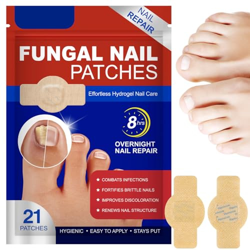 21PCS Fungal Nail Patches, Patch pour Ongles des Pieds | Patches Antifongiques, Renforcement des Ongles, Réparation Intensive de Nuit 8 Heures