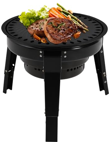 Tragbarer Holzkohlegrill, Camping Grill Klappbar mit 2 Höhen & Tragetasche - Feuerkorb und Feuerschale für Garten, Balkon und Outdoor, 32cm Grillfläche für 3-6 Personen