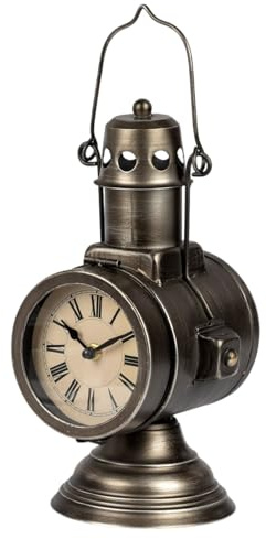 formano Metall Standuhr Vintage im Grubenlampen Design Tischuhr 32 cm im Industrial Stil, Quarz Laufwerk Batteriebetrieb (1x AA), Retro Deko Uhr für Wohnzimmer, Büro & Regal