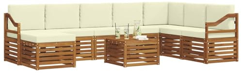 vidaXL Sofagarnituren 9 pcs Natur und Creme Massivholz Akazie, Modernes Outdoor-Sofa Set, langlebige Sitzmöbel für Garten, Terrasse, Lounge und gemütliches Wohnen