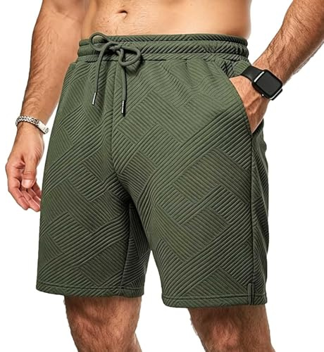 JustSun Kurze Hosen Herren Textur Shorts Herren Sommer Casual Stretch Elastische Taille Leichte Freizeithose mit Taschen