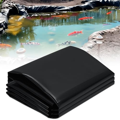 6m x 8m Teichfolie,Teichwanne Stärke 0.5mm,Schwarz HDPE Teichfolien Schwerlast,Dichtungsfolie Teichmembran Schwimmteich Folie,Flexibel Teichfolien für Fischteiche, Brunnen, Wassergarten, Wasserfall