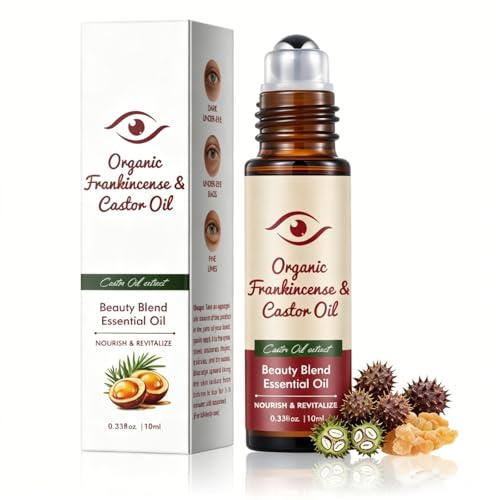 Bio Rizinusöl Roll on mit Weihrauchöl - Castor Oil Organic Augenroller - Rizinusöl Kaltgepresst Bio für Haut - Rizinusöl Bio mit Rosenquarz-roller - Kühlender Augenroller bei Falten, Augenringe