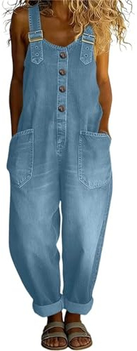 Jumpsuits for Women UK Denim Sleeveless Wide Leg Overalls Summer Casual Bib Playsuits Baggy Holiday Dungarees Solid Plus Size Adjustable Straps Jumpsuits Ladies Work Overalls with Pockets