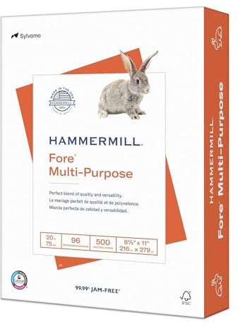 Hammermill Printer Paper, Fore Multipurpose 20 lb Copy Paper, 8.5 x 11-1 Ream (500 Sheets) - 96 Bright, Made in the USA, 103267