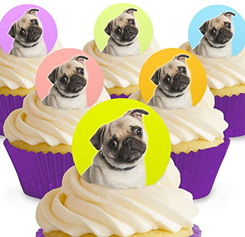 12 x Vorgeschnittene und Essbare Hunde Kuchen Topper (Tortenaufleger, Bedruckte Oblaten, Oblatenaufleger)