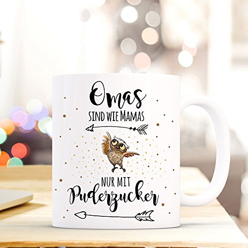 ilka parey wandtattoo-welt® Becher Tasse Kaffeetasse Kaffeebecher Eule mit Spruch Omas sind wie Mamas nur mit Puderzucker ts420