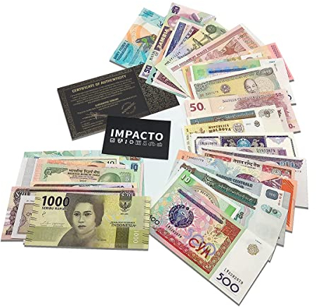 IMPACTO COLECCIONABLES | Sammlung von 50 echten Banknoten aus Aller Welt – Keine Wiederholungen, demonetisiert und aus verschiedenen Ländern | Perfekt für Sammler, inkl. Echtheitszertifikat
