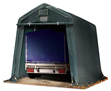 Tendone Garage PREMIUM 2,4 x 3,6 m verde scuro con telo da PVC 500 N, costruzione stabile in acciaio, Garage per moto